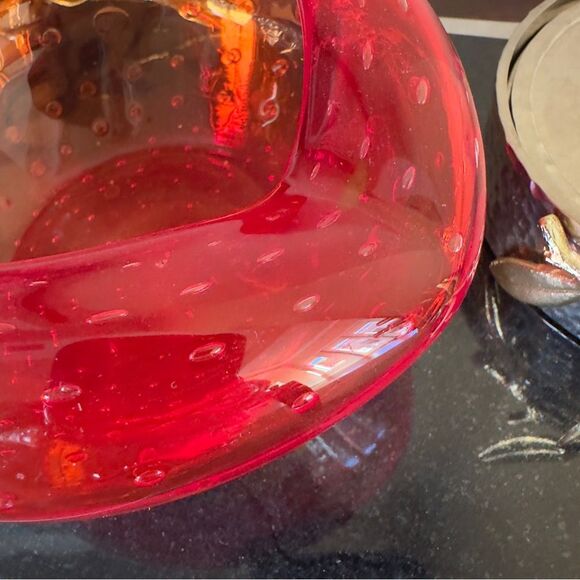 Vintage MCM Modern Murano Glass with Bullicante Bubbles Persimmon Bowl Art - Picture 2 of 4